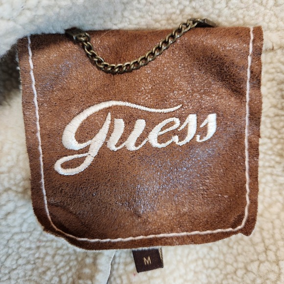 Guess Women's Size M Faux Shearling Coat Brown Sherpa Penny Lane 70s Western Y2K - Picture 8 of 9